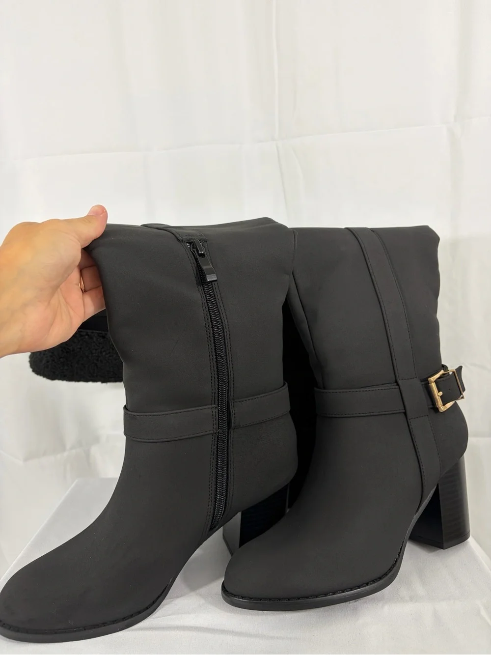 NWT Journee Women's Size 7 Tall Buckle Boots with Faux Shearling Cuff